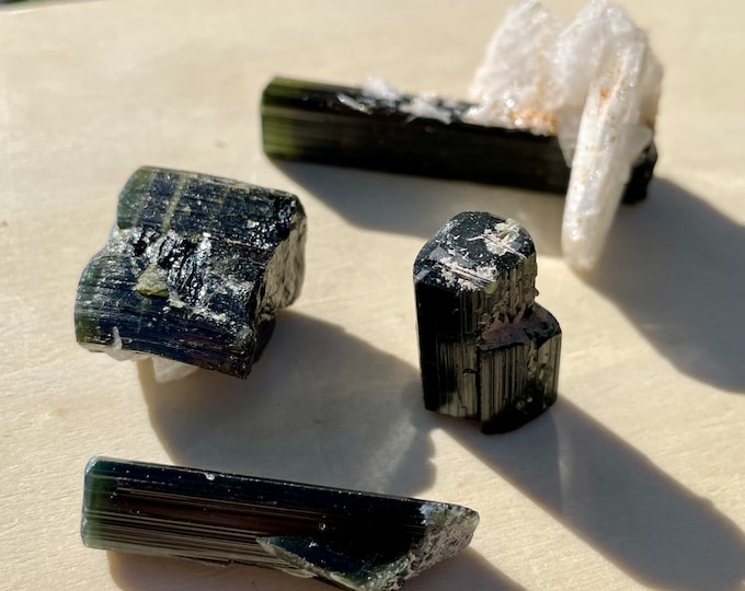 Terminated Green Cap Tourmaline Crystals Set of 4