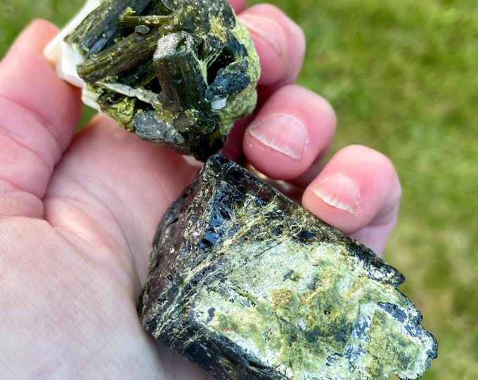 Green Tourmaline Crystal Clusters Set of 2