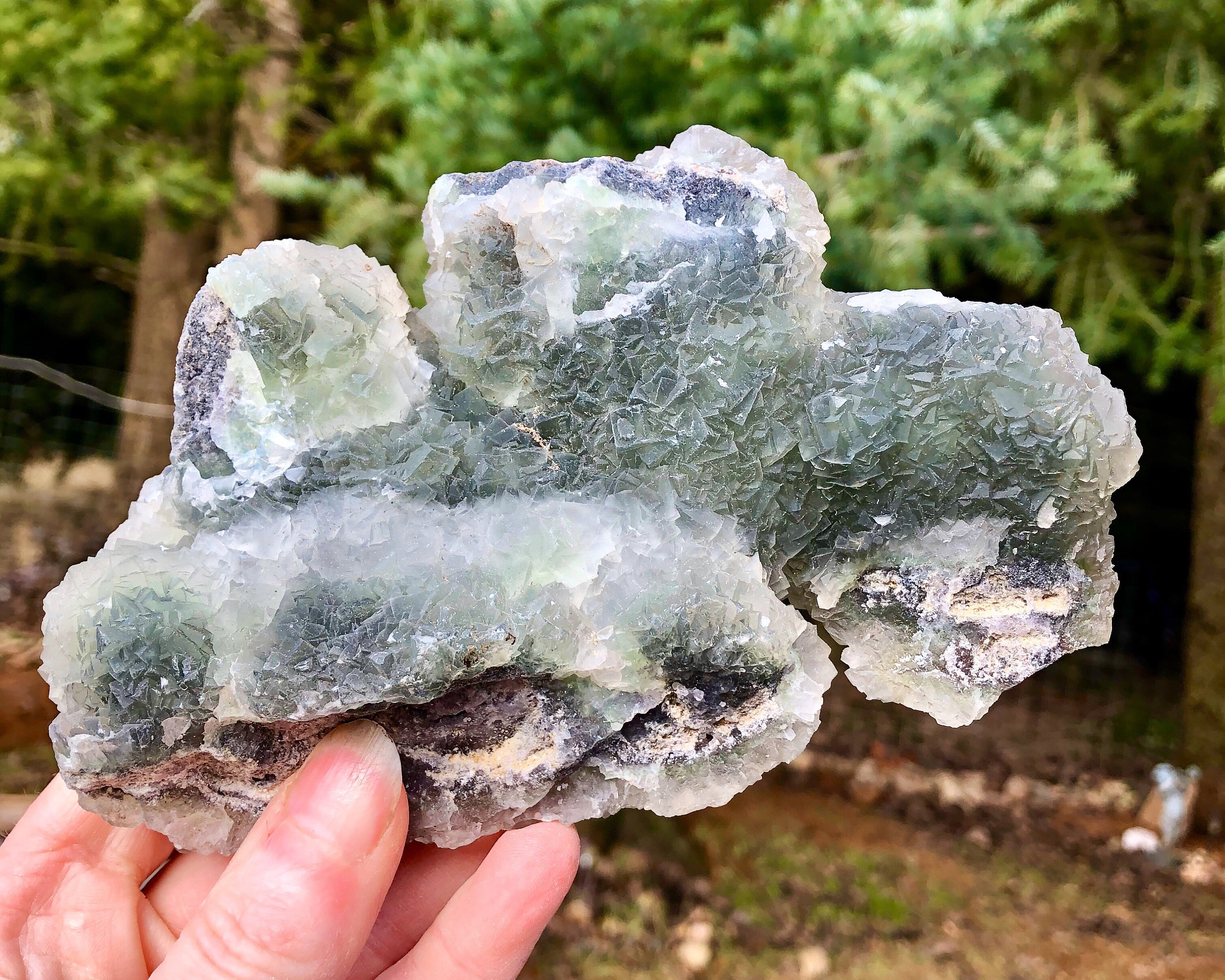 720g Olive Green Translucent Irregular Fluorite Crystal Cluster Mineral