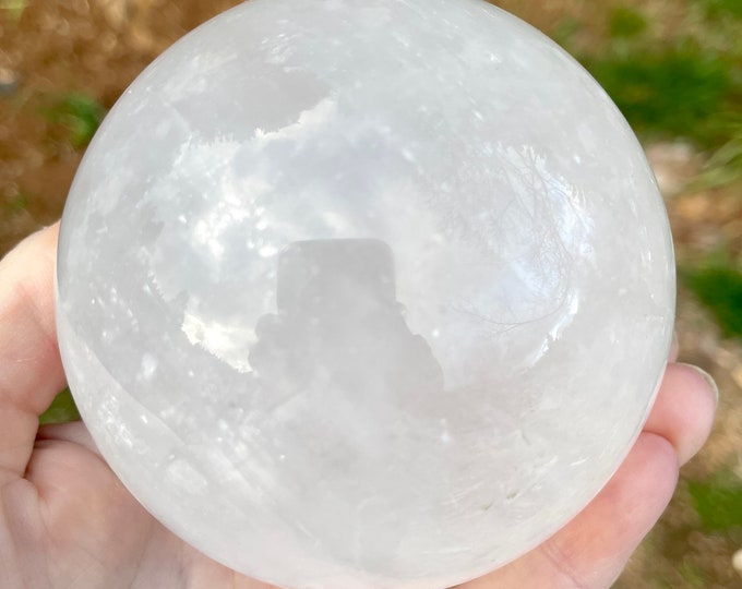 83mm White Calcite Sphere Orb Ball Mineral Display Specimen