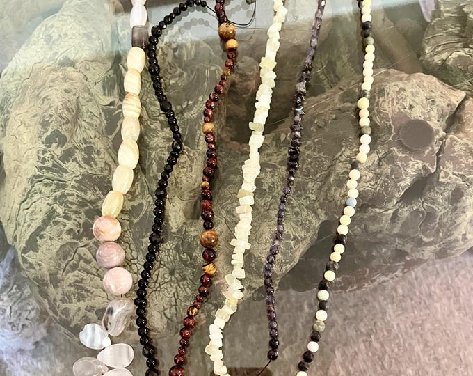 6 strands of gemstone beads Agate Onyx TigersEye Opal Iolite Jasper