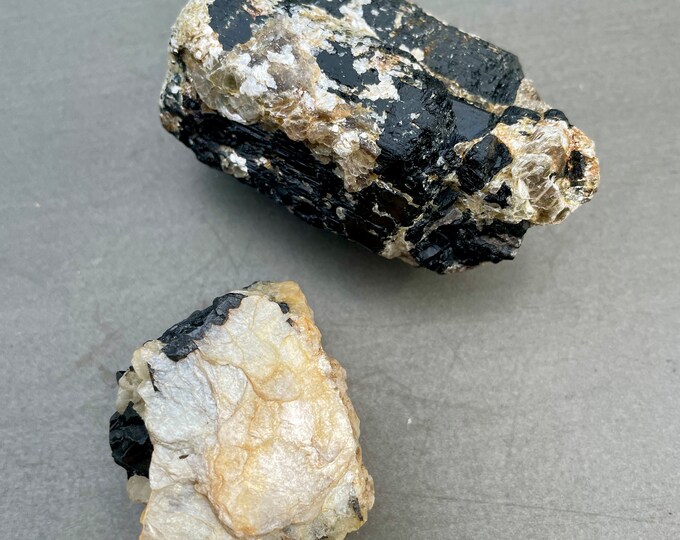 Black Tourmaline with Mica Clusters Set of 2