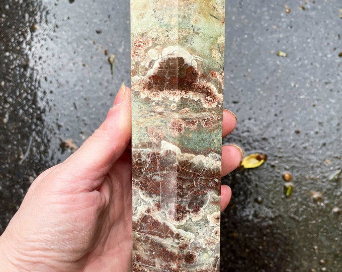 Green Flower Agate Obelisk Pillar Tower Point Wand Column Generator 2.21 lbs