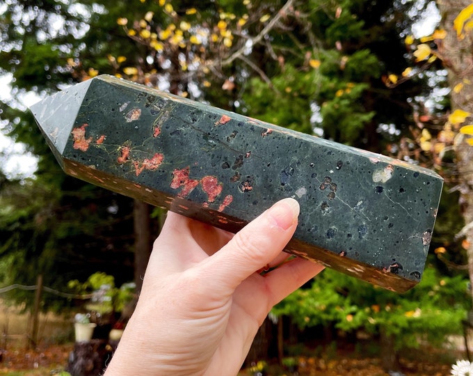 2.8 lbs Lotus Stone Plumite or Plum Blossom Jasper Obelisk Pillar Tower Point Wand Column Generator