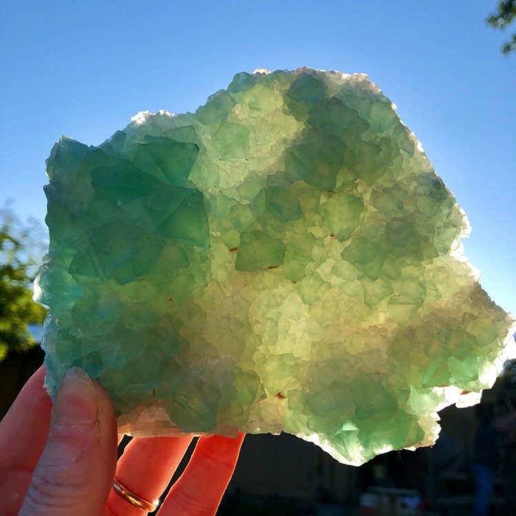Large bright mint green cubic Fluorite crystal cluster specimen