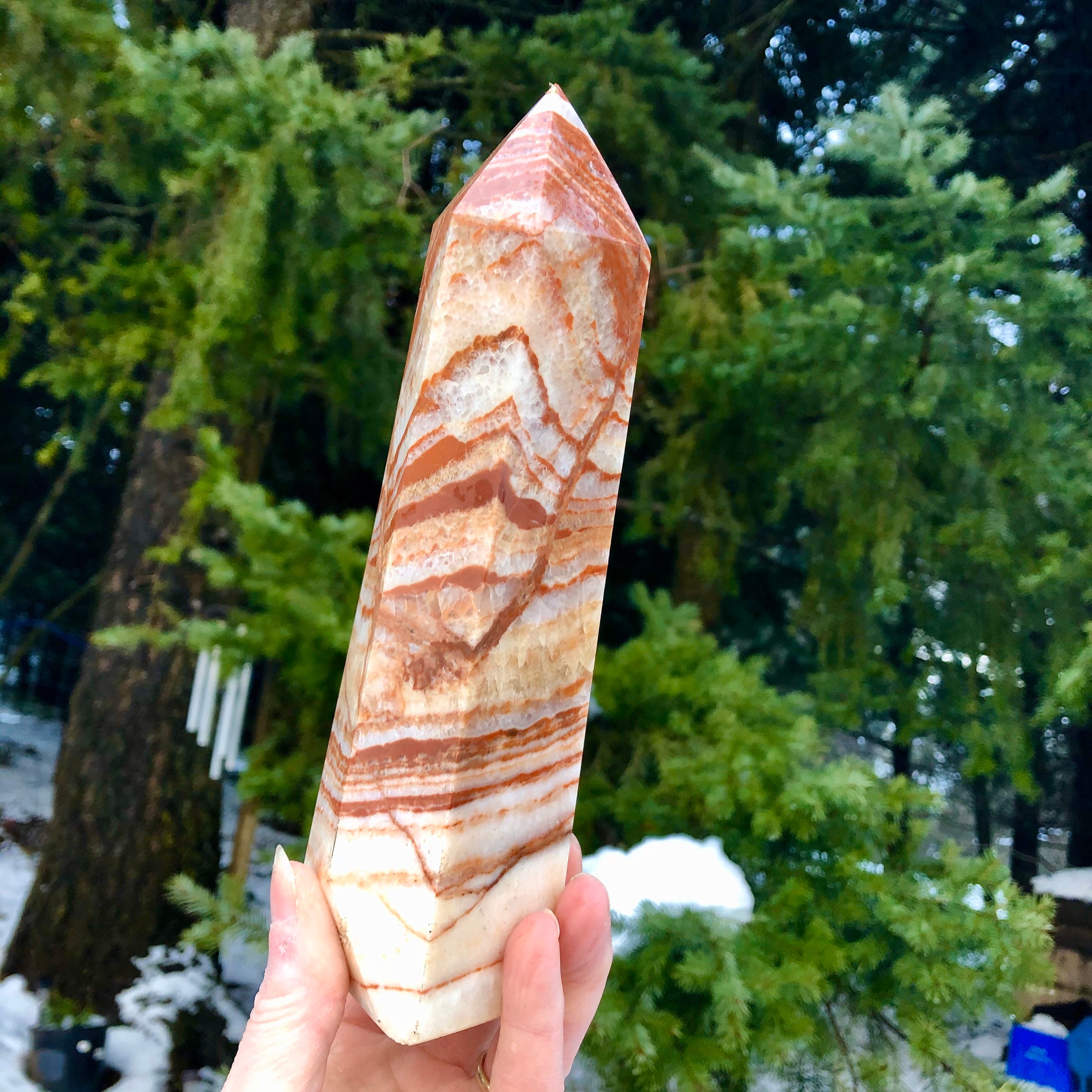 894g Pork Stone Crystal aka Dali Jasper Obelisk Pillar Tower Point Wand