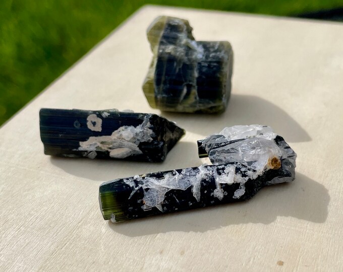 Terminated Green Cap Tourmaline Crystals Set of 3