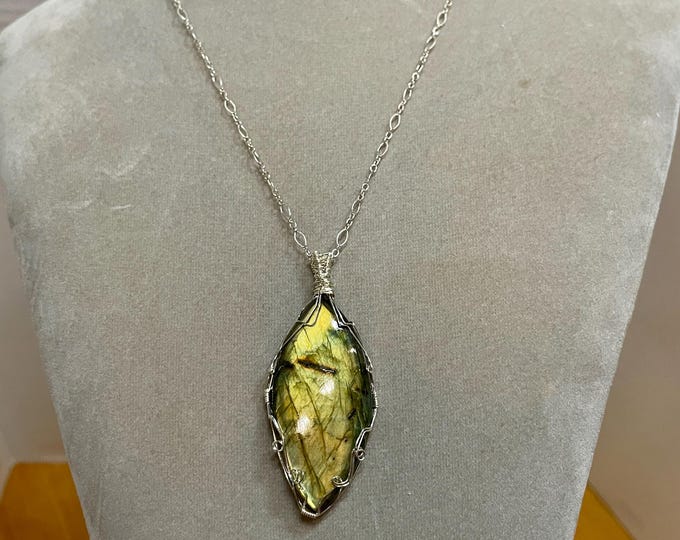 Labradorite Pendant on Sterling Silver Chain Necklace