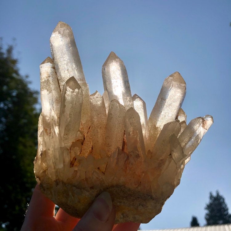Large upright peach colored Quartz Crystal Cluster Mineral Specimen