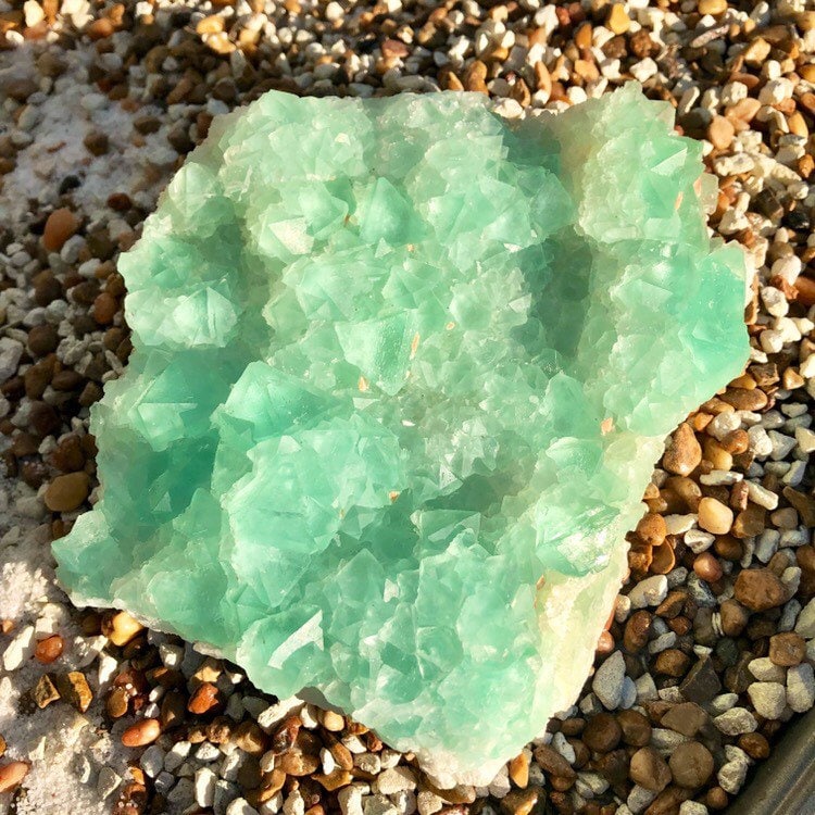 Large bright mint green cubic Fluorite crystal cluster specimen