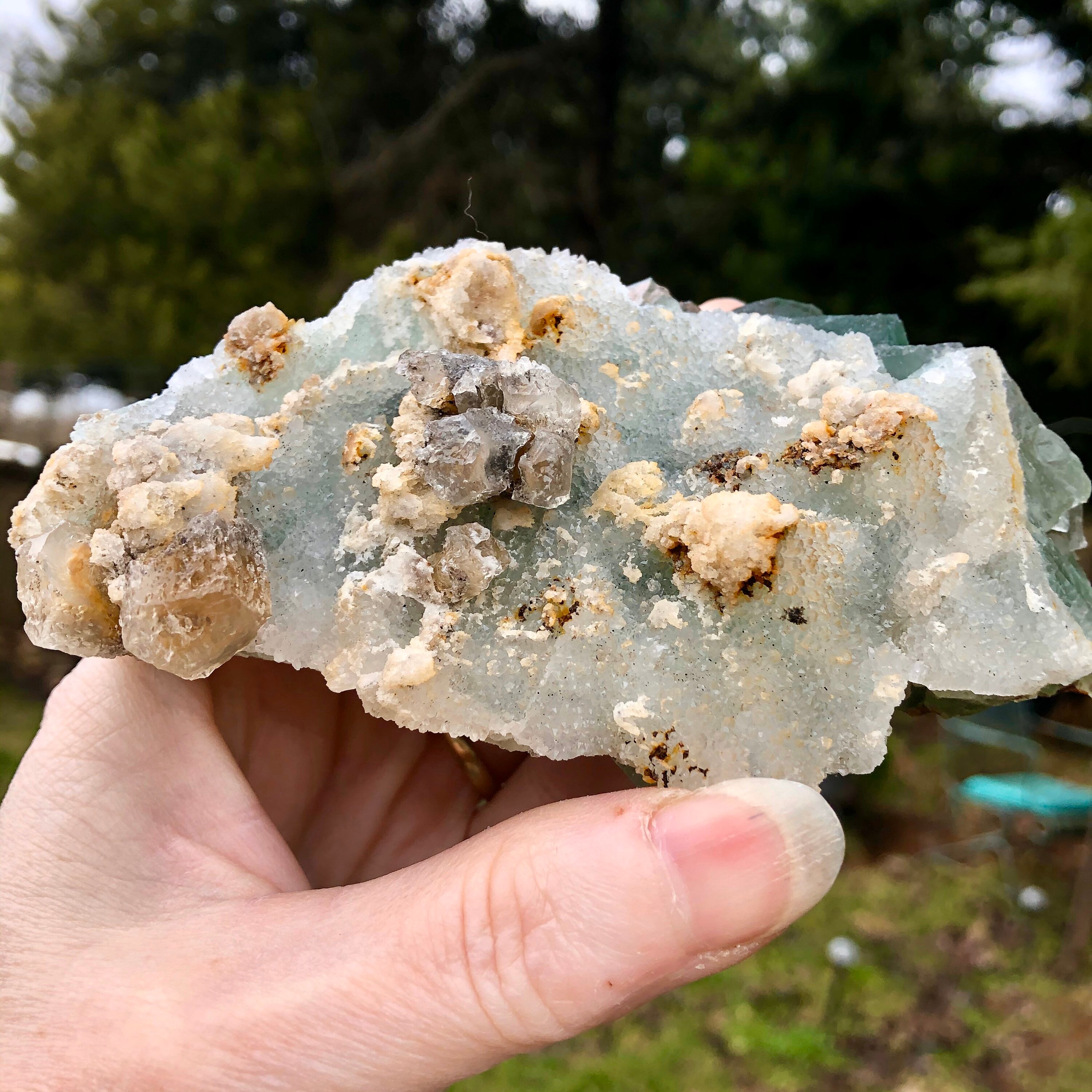 370g Druzy White Quartz Over Green Fluorite With Yellow ...