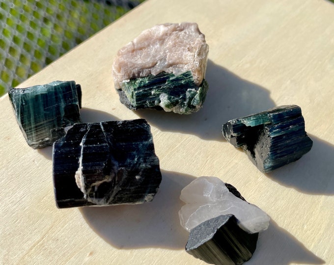 Blue Tourmaline Crystal Mineral Display Specimens Set of 5
