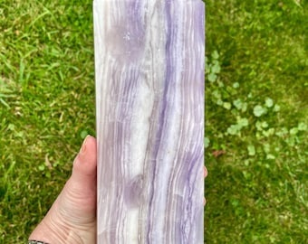 7.28 lbs Lavender Banded Fluorite Obelisk Pillar Tower Point Wand Column Generator