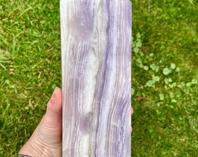7.28 lbs Lavender Banded Fluorite Obelisk Pillar Tower Point Wand Column Generator