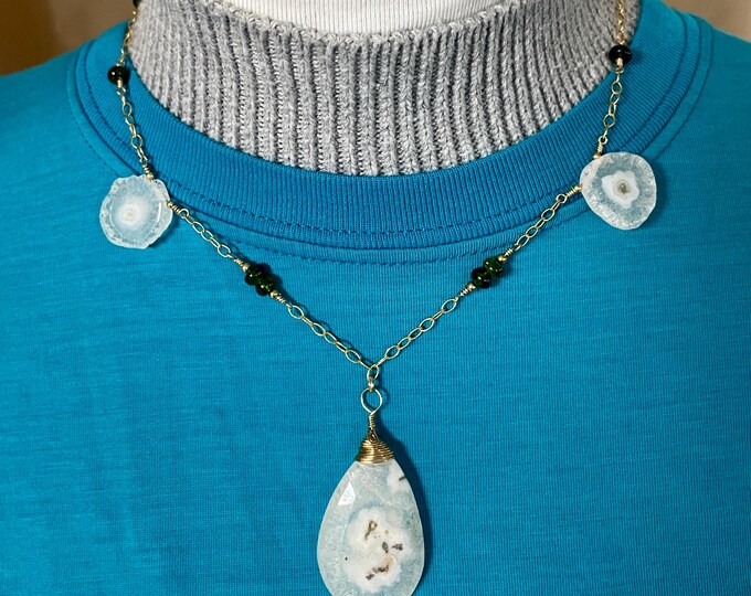 Solar Quartz And Chromium Diopside On 24K Gold Filled Chain