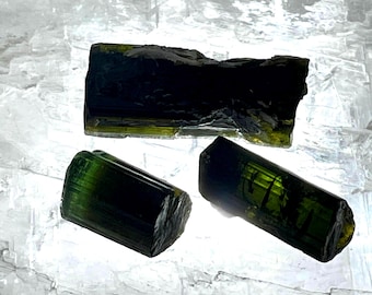 Gemmy Terminated Green Tourmaline Crystals Set of 3