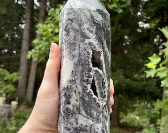 4.11 lbs Fluorite and Quartz Obelisk Pillar Tower Point Wand Column Generator