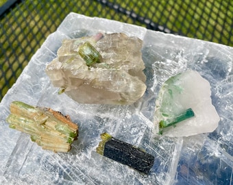 Green Tourmaline Mineral Display Specimens Set of 4