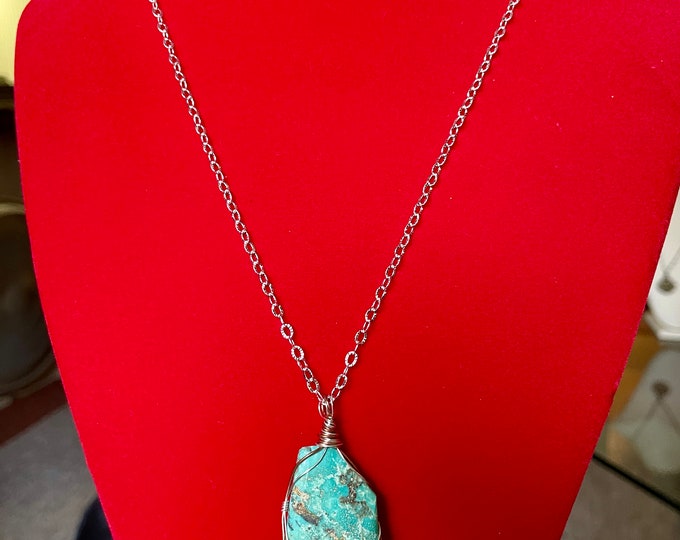22 inch Chrysocolla Necklace with Sterling Silver and Copper
