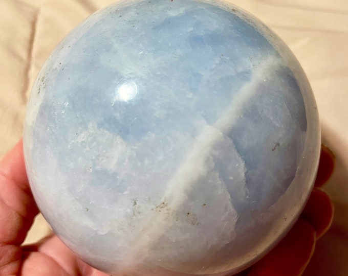 84mm Blue Calcite Sphere Orb Ball Mineral Display Specimen
