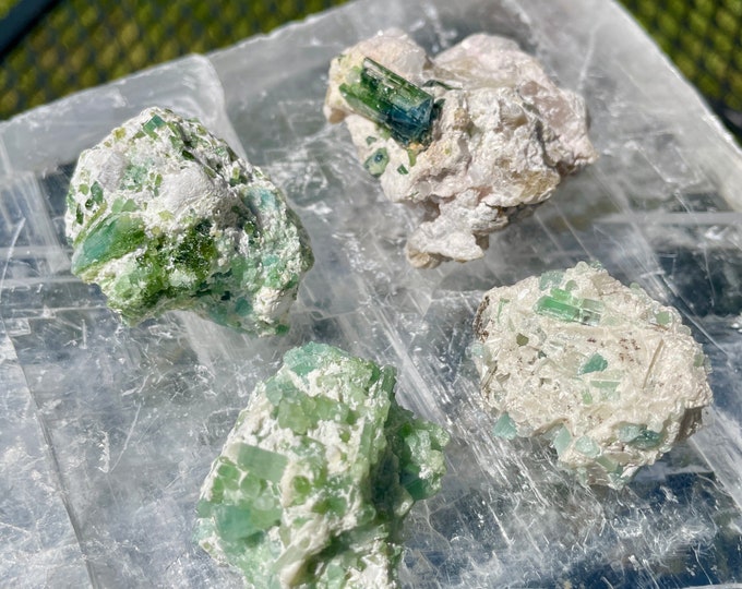 Elbaite Tourmaline Crystal Clusters Set of 4