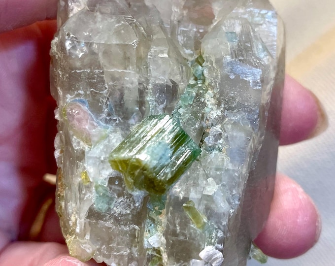 92.29g Watermelon Tourmaline in Smoky Quartz Specimen