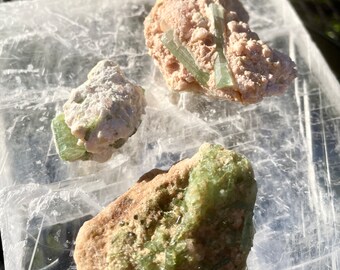 Green Tourmaline Crystal Clusters Set of 3