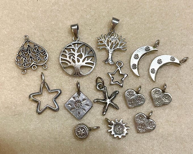 Sterling Silver Charms and Pendants 14 pcs