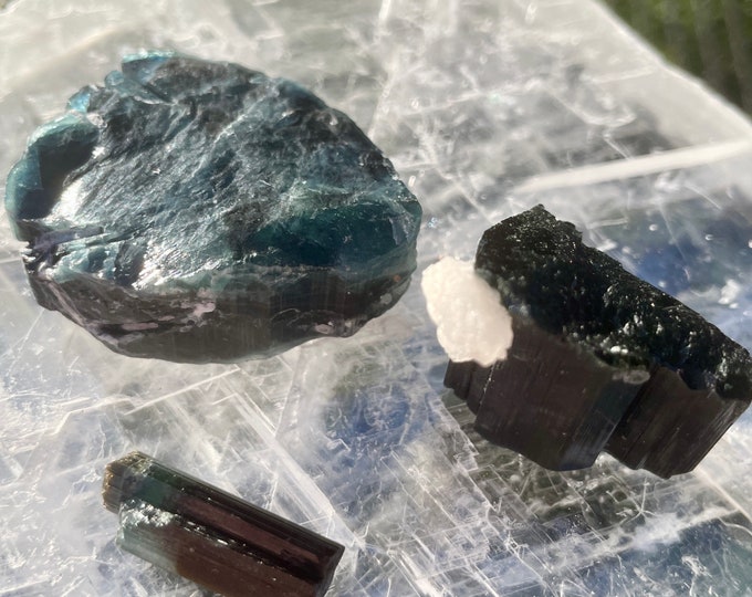 Blue Cap Indicolite Tourmaline Crystals Set of 3
