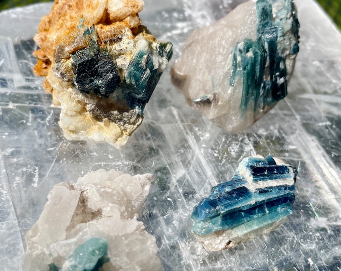 Indicolite Tourmaline Crystal Clusters Set of 4