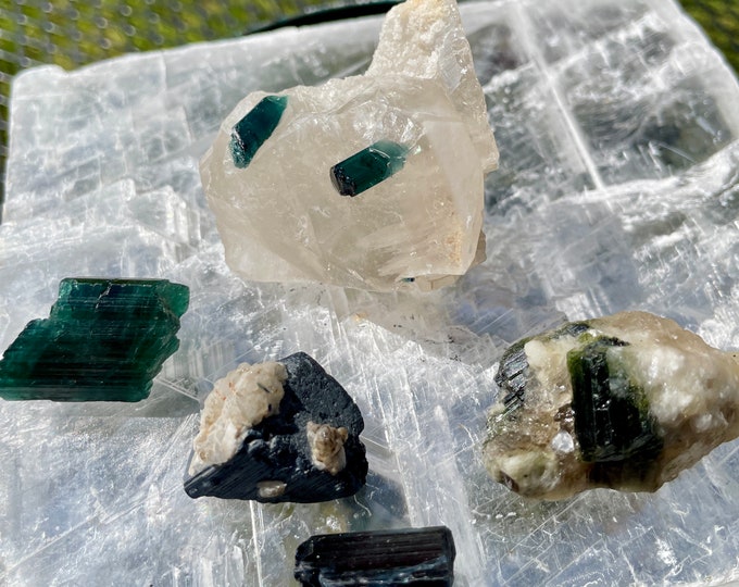 Blue Tourmaline Crystal Mineral Display Specimens Set of 5