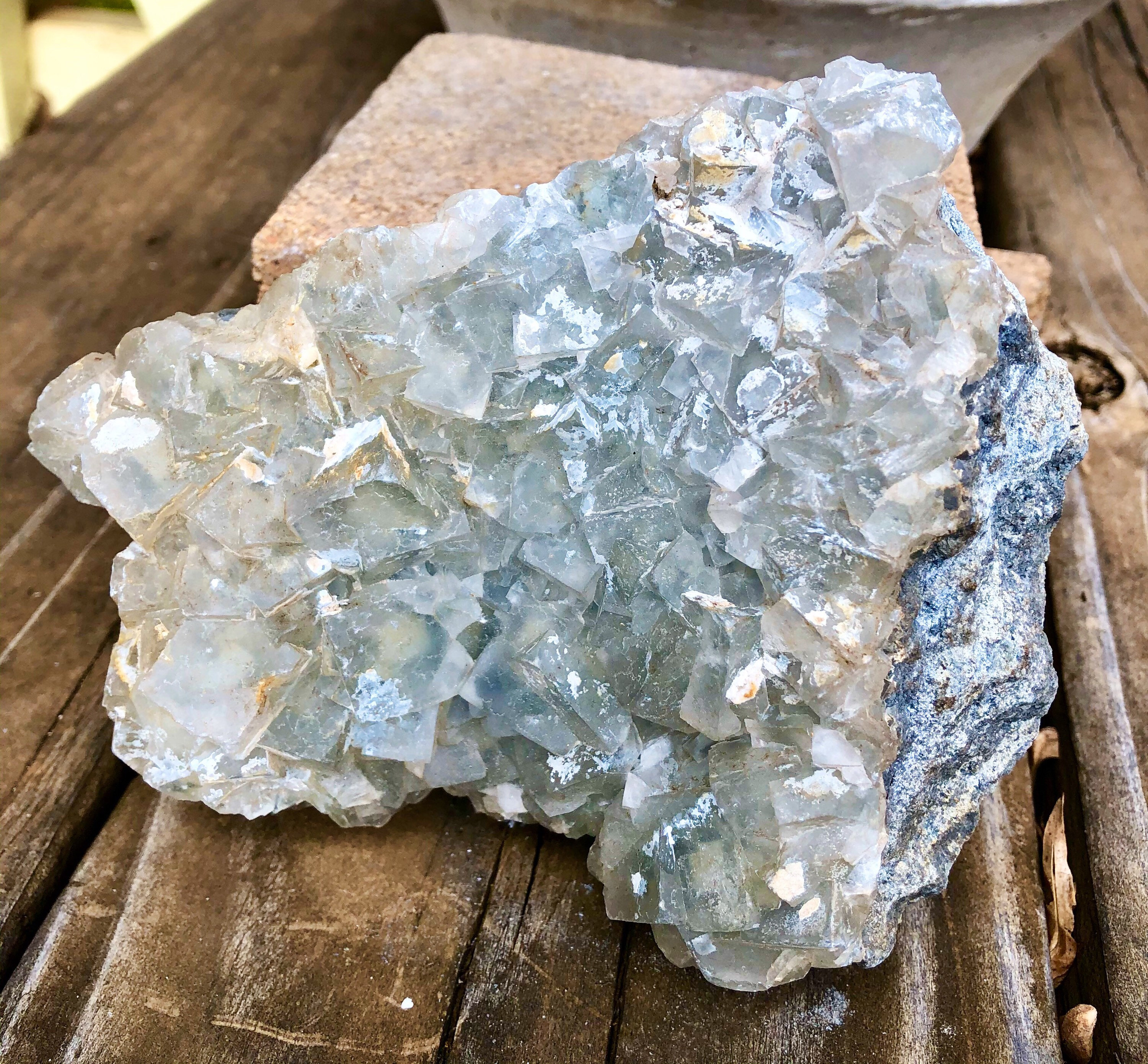 946g Large Light Blue Cubic Fluorite Crystal Cluster Mineral Display