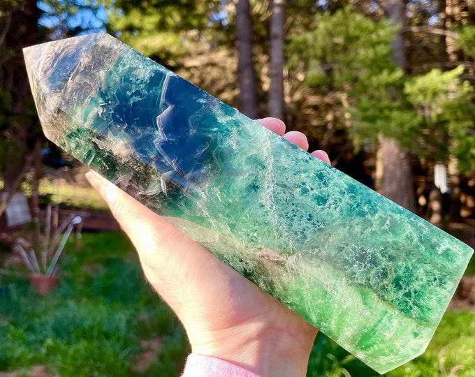 4.42 lbs Rainbow Fluorite Obelisk Pillar Tower Point Wand Column Generator