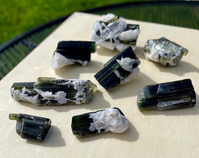 Green Tourmaline Crystal Specimens Set of 8