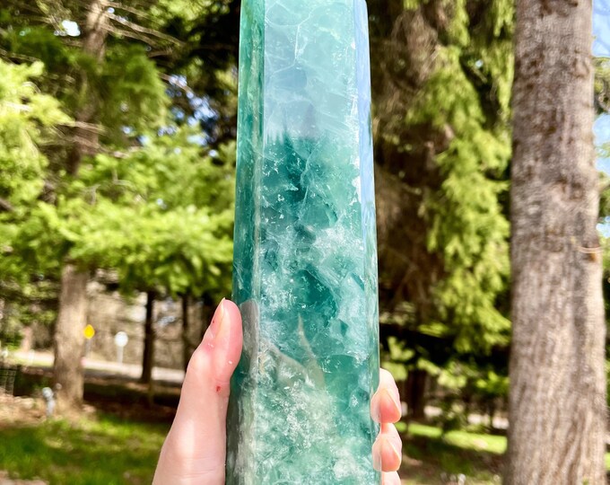 4.62 lbs Rainbow Fluorite Obelisk Pillar Tower Point Wand Column Generator