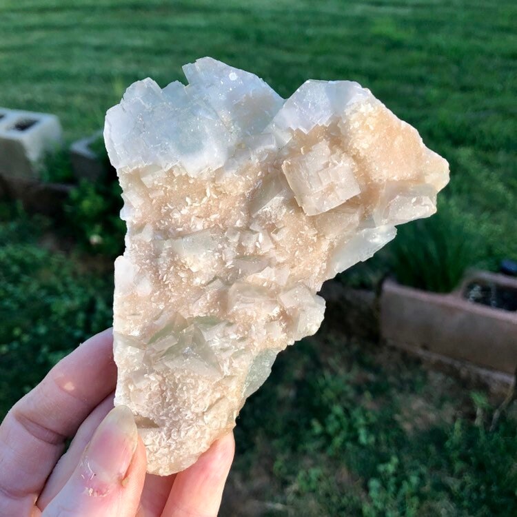 334g Pink and Green Fluorite Crystal Cluster Mineral Specimen