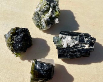 Green Tourmaline Crystals Set of 4