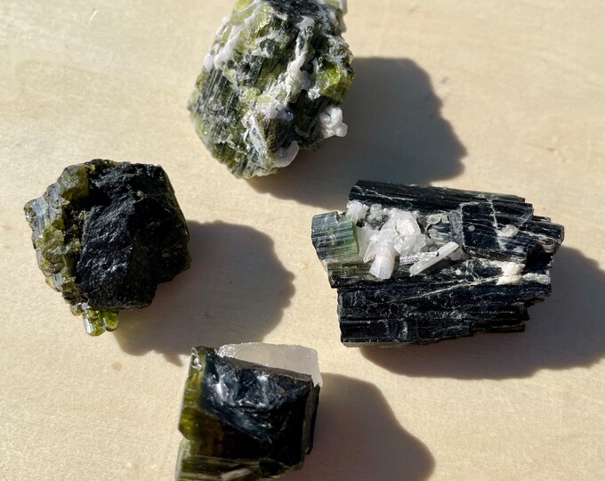 Green Tourmaline Crystals Set of 4