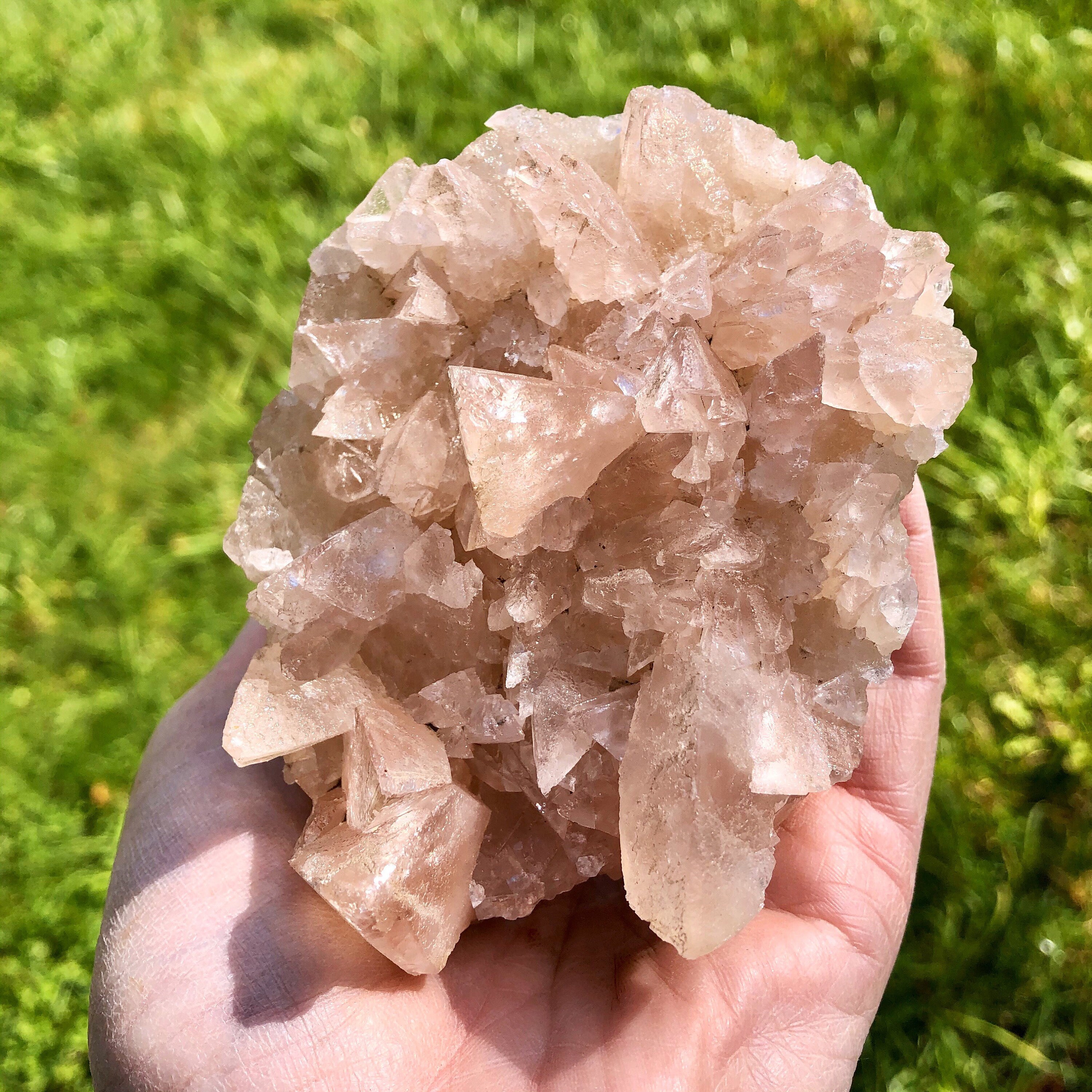Pale Pink Dogtooth Calcite Fluorescent Crystal Cluster Specimen