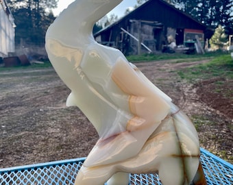 17.48 lbs Large Banded Onyx Elephant Statue Sculpture Carving