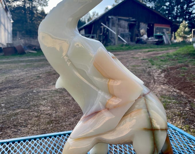 17.48 lbs Large Banded Onyx Elephant Statue Sculpture Carving