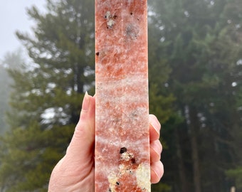 Sunstone and Green Tourmaline Obelisk Pillar Tower Point Wand Column Generator 1.56 lbs