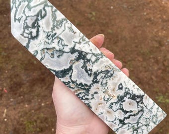 2.72 lbs Moss Agate Obelisk Pillar Tower Point Wand Column Generator