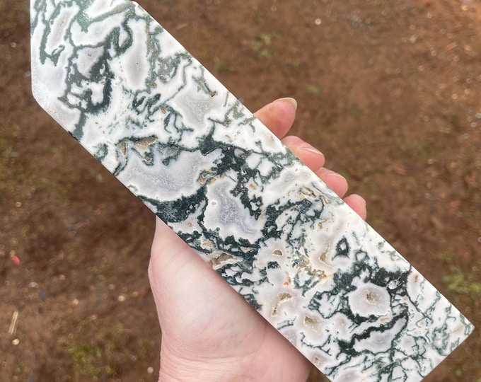 2.72 lbs Moss Agate Obelisk Pillar Tower Point Wand Column Generator