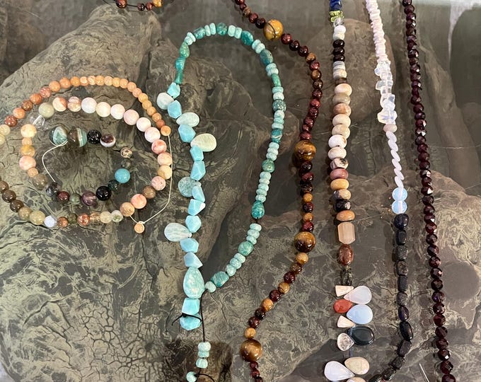 6 strands of gemstone beads Amazonite Calcite Garnet Opal Opalite Tigers Eye and more