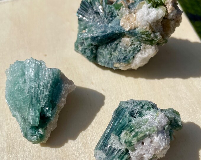 Elbaite Tourmaline Crystal Clusters Set of 3