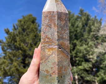 2.58 lbs Tiffany Stone Opal Fluorite Obelisk Pillar Tower Point Wand Column Generator
