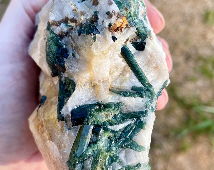 Green Tourmaline and Muscovite in Quartz Crystal Cluster 1.34 lbs
