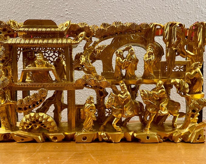 Chinese Handcarved Wall Panel Gilt in 24k Gold