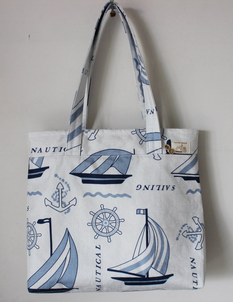 Handmade Shopping Bag Shoulder Bag Large Bag Ramie Cotton Sailing Boat 1615